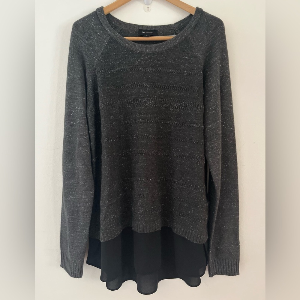 AB Studio Sweater with Faux Sheer Layer and Silver Sparkle Women’s XL